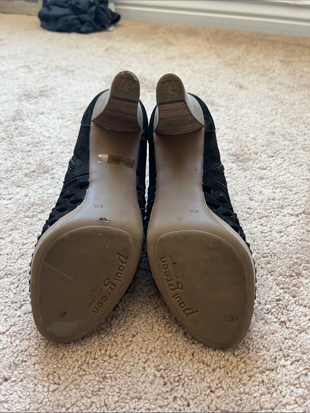 Paul Green Black Perforated suede Peep-Toe Ankle Booties - Picture 6 of 7